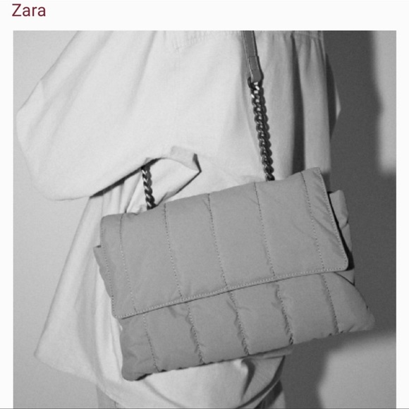 NWOT | ZARA QUILTED NYLON SHOULDER BAG WITH CHAIN & LEATHER STRAP - Picture 3 of 6